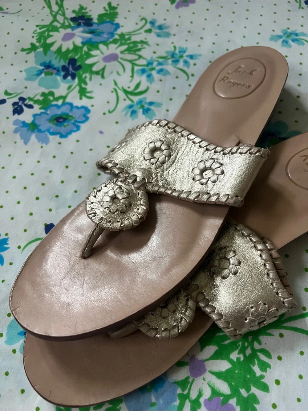Jack Rogers Mini Metallic Leather Flip Flop Sandals - 9